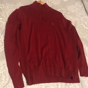 Red Tommy Hilfiger turtle neck zip up sweater
